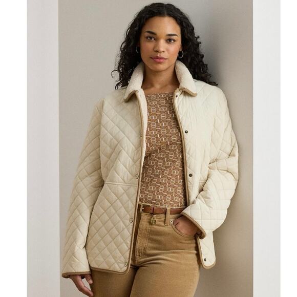 NEW Lauren Ralph Lauren Moda Cream Quilted Corduroy Trim Jacket Plus Size XXL - Picture 1 of 16